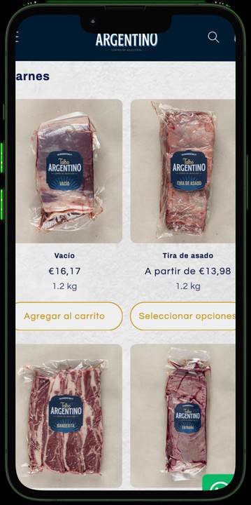 Tienda online de Talho Argentino vista en el móvil
